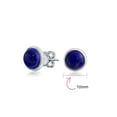 thumbnail image 4 of Bling Jewelry Womens Blue Lapis Bezel Set Round Dome Button Stud Earrings Sterling Silver, 4 of 5