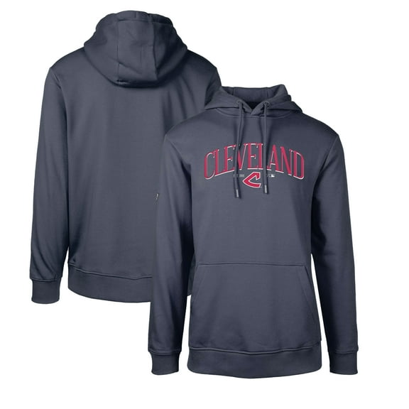 Men's Levelwear Navy Cleveland Indians Cooperstown Collection Podium Retro Spellout Pullover Hoodie