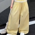 thumbnail image 6 of Lenpel Girls' Wide Leg Pants Lightweight Elastic High Waisted Drawstring Palazzo Pants Baggy Streetwear Casual Trousers, 6 of 7