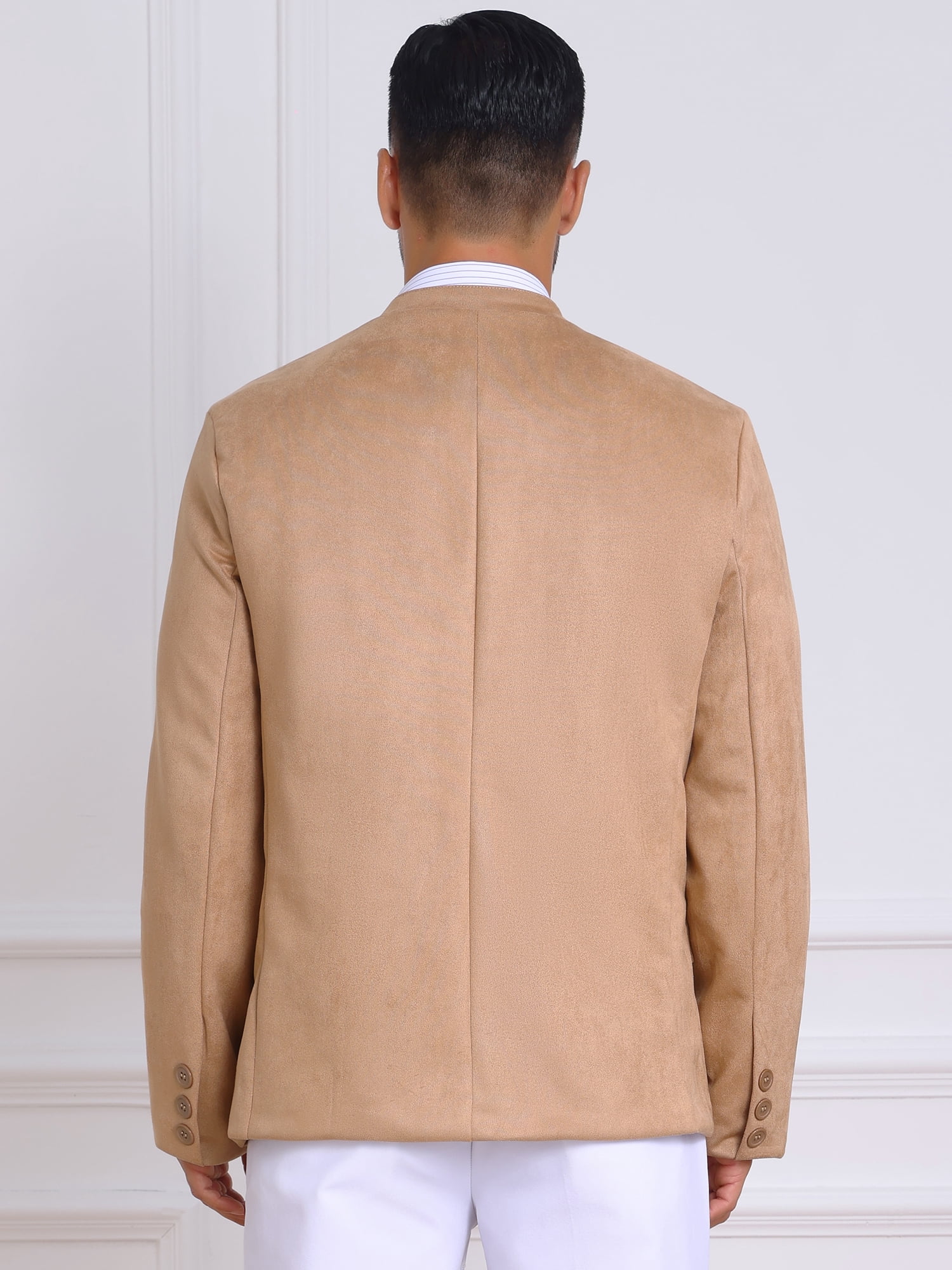 DARING DIVA Men's Suit Jacket Stand Collar Single Breasted Suede Blazer XL Khaki