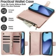 thumbnail image 4 of Case for Google Pixel 9 / 9 Pro RFID Blocking Protective Purse Case With Card Slots Holder Kickstand Wrist Strap Lanyard Zipper 3-card  Flip Wallet Case,Rose gold,For Pixel 9 / 9 Pro, 4 of 9