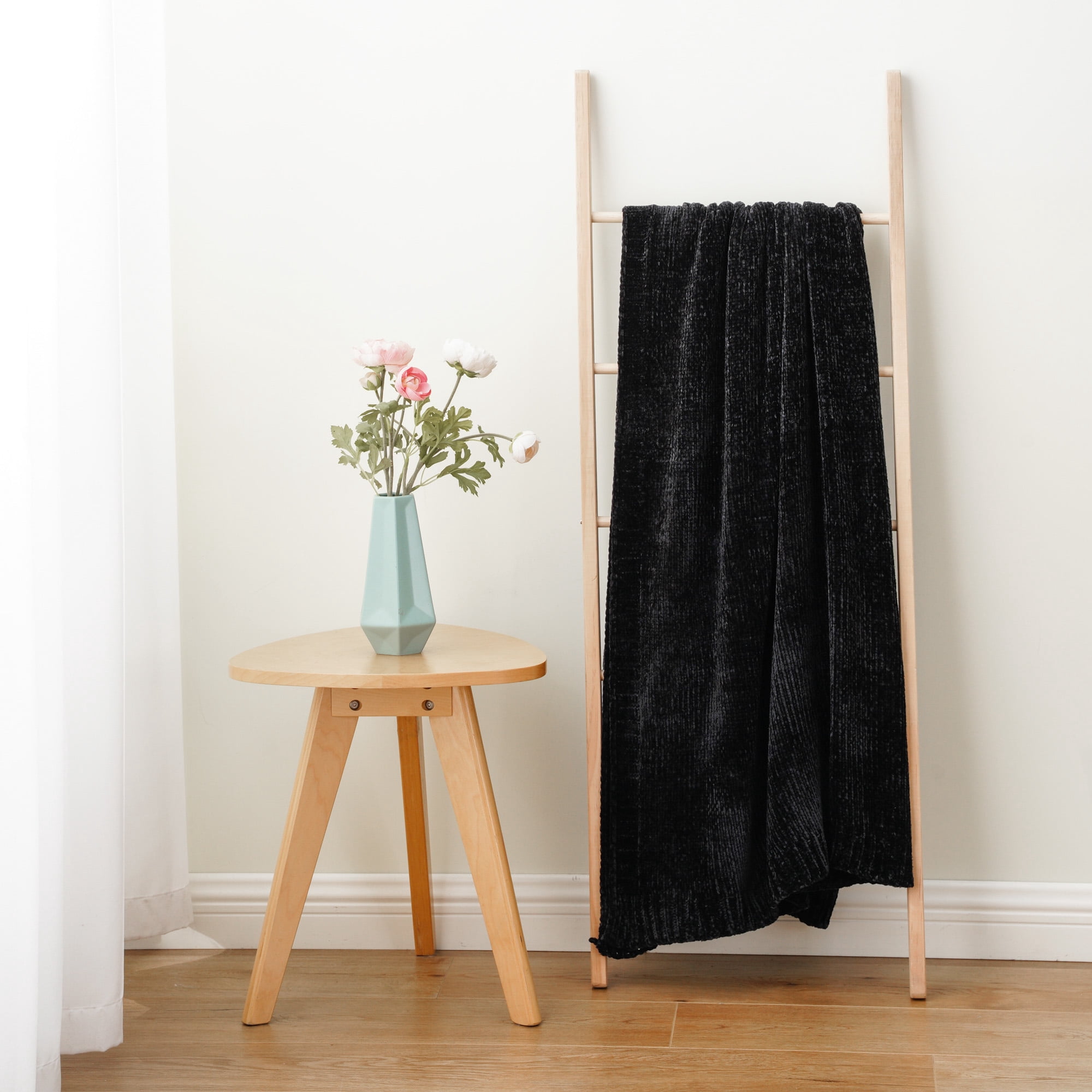 Battilo Black Chenille Throws for Couch,Soft Lightweigt Knitted Blanket for Living Room,51"x67"