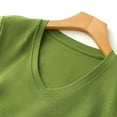 thumbnail image 4 of Olyvenn Stylish Women鈥橲 Summer Silk T-Shirt V-Neck Summer Fashion Short Sleeve 100 Percent Mercerized Cotton Classic Basic Top Green XL, 4 of 4