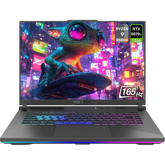 ASUS ROG Strix G16 Gaming Laptop, AMD Ryzen 9-8940HX, 16 GB DDR5 RAM, 1 TB PCIe SSD, 16" WUXGA (1920x1200) 165Hz Display, Nvidia G-Force RTX 5070Ti, 4-Zone RGB Backlit Keyboard, W11 Home, Eclipse Grey