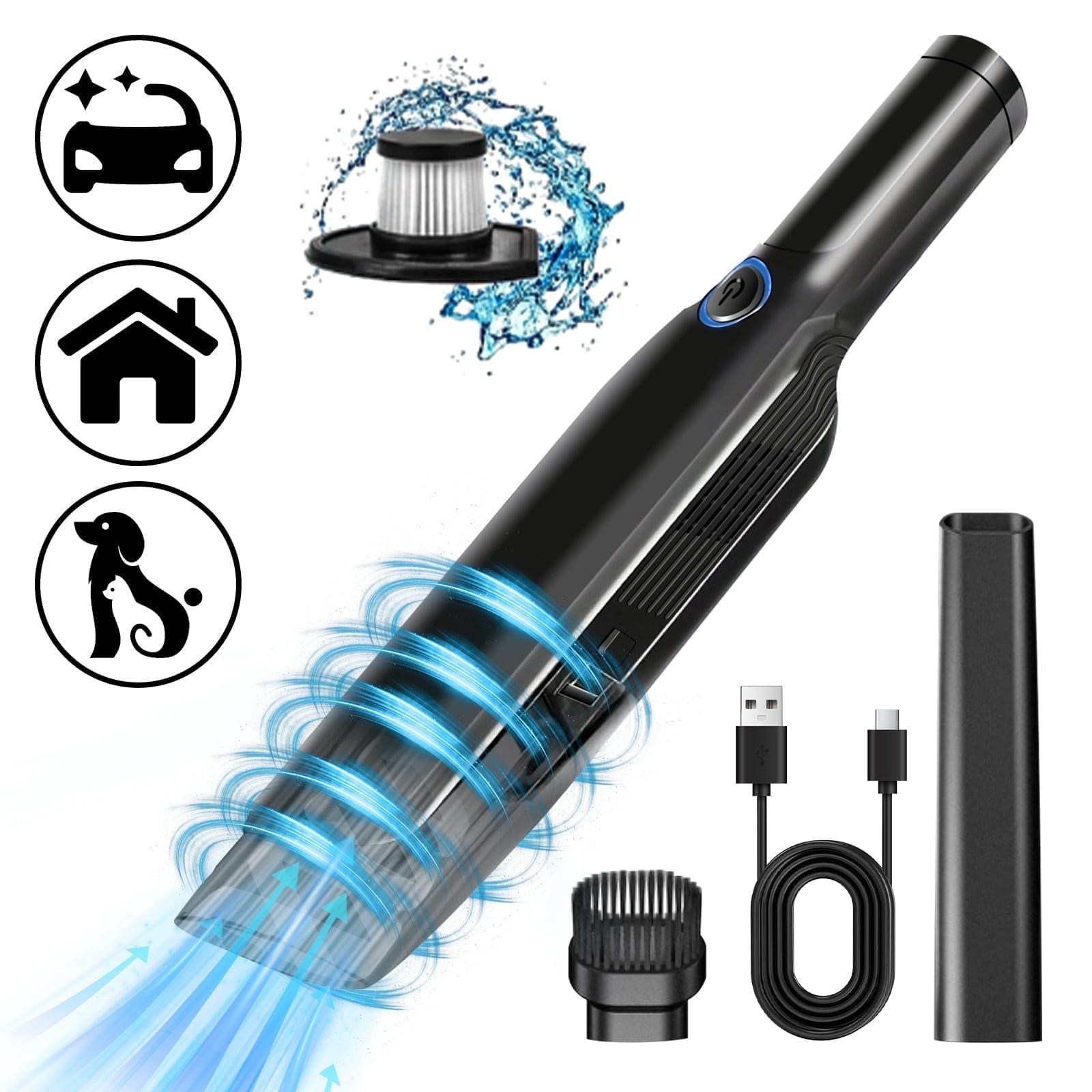 Pentantan Car Vacuum Cleaner, 12000PA Powerful Sutions Handheld Vacuum, 2 Speed Adjustable Vacuum for Car, Keyboard, Black
