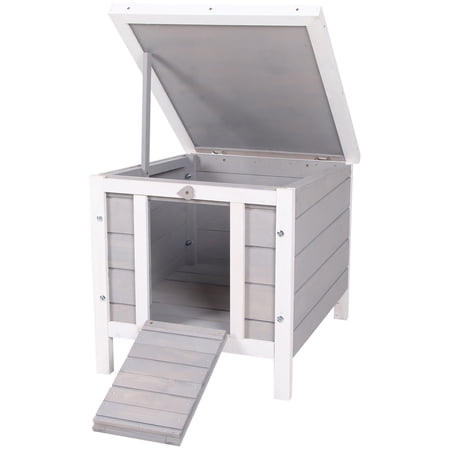 Dog Crate PawHut Small Wooden Rabbit Hutch Bunny/Guinea Pig Cage with Openable & Waterproof Roof Gray Gray Pet Playpen Wood Chicken Coop Pet Supplies Pens & Hutches
