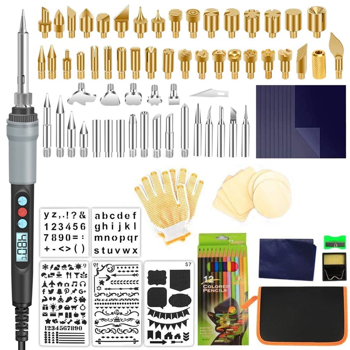 OROMYO 110Pcs Wood Burning Pen Kit with LCD Display Professional Wood Burning Pen Burner DIY