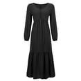 thumbnail image 4 of Jzuxvd Womens Cotton Linen Peasant Maxi Dresses Button Up Long Sleeve Pleated Tiered Dress Vintage Flowy Swing Tunic Dress Black XL, 4 of 4