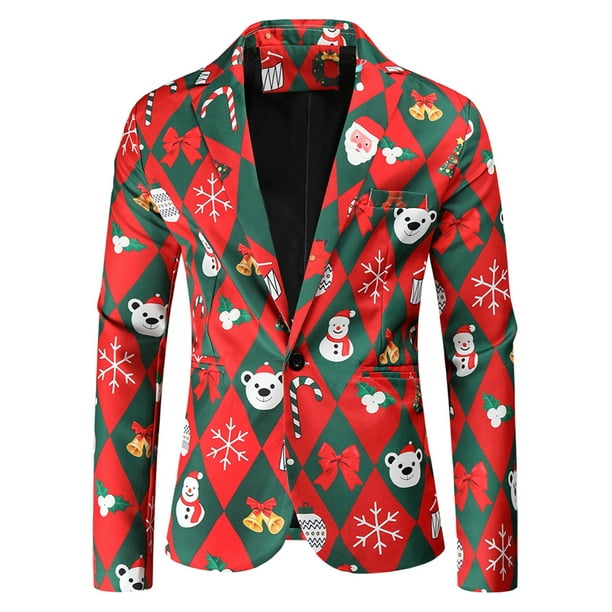 Cotonie Winter Autumn Blazer for Men Christmas Graphic Casual Suit ...