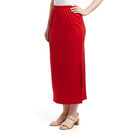 Casual Long Straight Knit Skirt With Side Slit And Elastic Waist (Style# 5036)