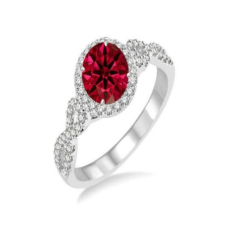Elegant 1.50 Carat Round Ruby and Diamond Engagement Ring in 14k White Gold affordable ruby & diamond engagement