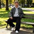 thumbnail image 4 of Leidass Men's Baggy Sweatpants Fleece Wide Leg Lounge Sweat Pants Drawstring Waist Jogging Pants with Pockets Black L, 4 of 7