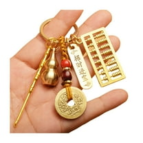 HUANLEDASH Vintage Lucky Gourd Keychain Pendant Solid Brass Coins Purse Keychain Charm Feng Shui Keyring Wealth-Attracting Key Holder