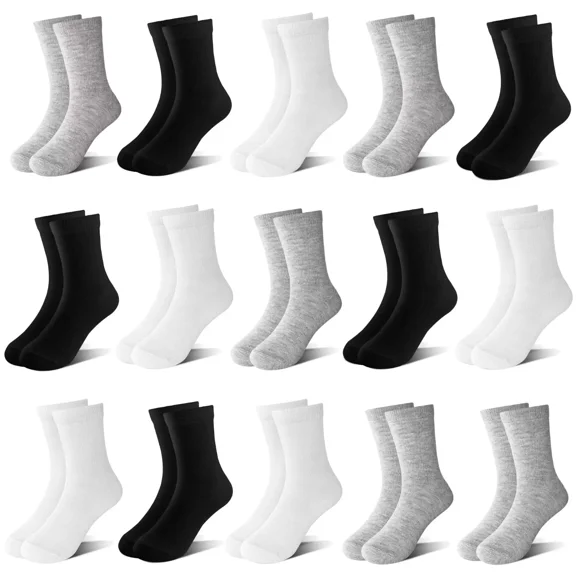 15 Pairs Toddler Socks Kids Socks Boys Crew School Athletic Mid Calf Dress Socks for 1-13 Years Boys Girls Children