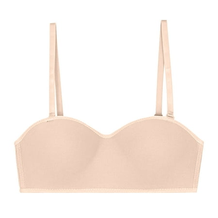 TrendVibe365 Wireless Strapless Bra Women Bandeau Balconette Wirefree Push up No Show Bralette Padded Multiway Convertible Straps Adjustable Spaghetti Strap Crop Cami Top Sexy Underwear Nude M