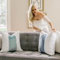 thumbnail image 2 of EVERGRACE Walsh Signature Velvet Panel Cotton Pillow Covers Set of 2, Decorative Pillow Covers 20"x20" for Couch, Square Cushion Cases for Sofa Bedroom Living Room, Blue Topaz, 2 of 8