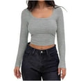 thumbnail image 1 of Timegard Hauts Courts pour Femmes Côtelé Col Rond Manches Longues Ajusté Confortable T-Shirt Décontracté Hauts Bas Blouse Automne, 1 of 7