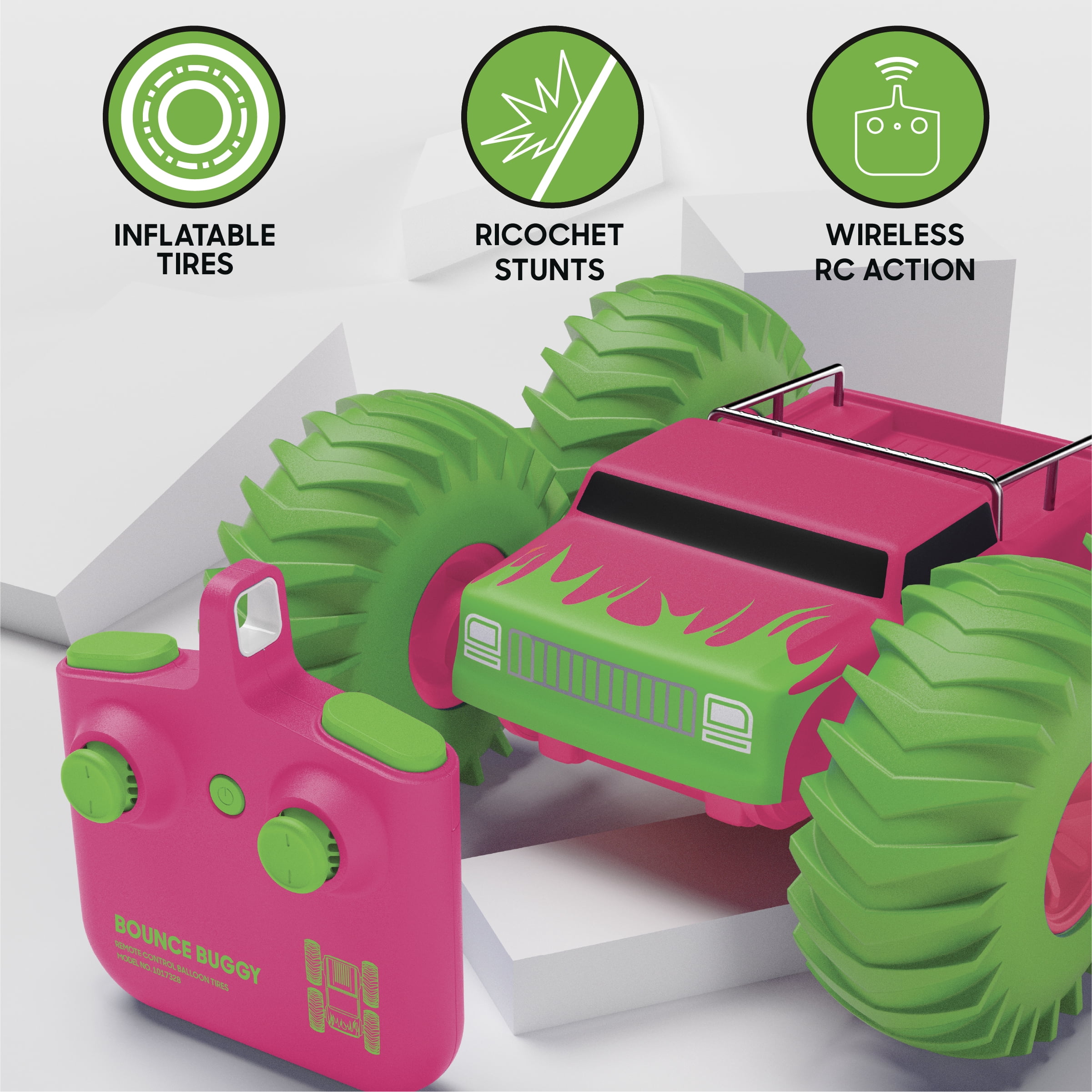 Sharper Image Bounce Buggy RC Stunt Car, Pink, Inflatable Tires, 2.4GHz Remote, High-Speed Flips & Auto Stunts, Pink