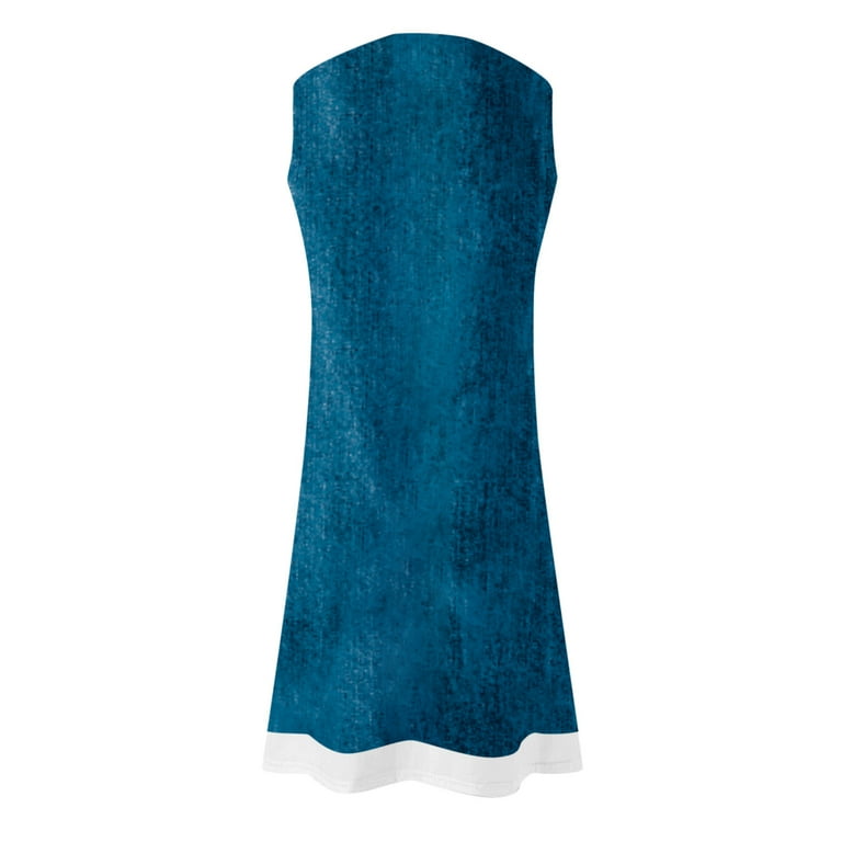 Usmixi Formal Dresses for Women Plus Size Fashion Fake 2 Pieces Loose Swing  Tank Midi Dresses Scoop Neck Sleeveless Solid Summer Knee-Length Dress Dark  Blue l - Walmart.com