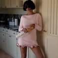 thumbnail image 4 of Womens Ruffle Long Sleeve Mini Dress Bodycon Boat Neck Ribbed Knit Sweater Dresses Elegant Outfits, 4 of 4