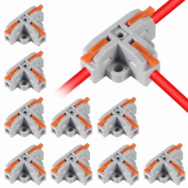 10 Conectores Compactos para Cables, con Tuerca de Palanca en Forma T, Divisores Rápidos 3 Vías.