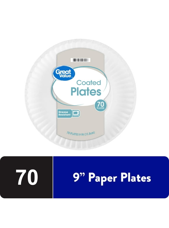 Great Value Coated Disposable Paper Plates, 9in, 70ct