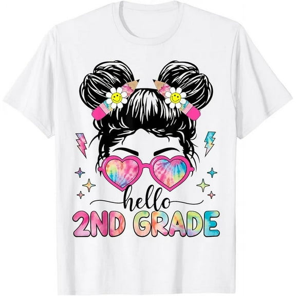 Hello 2Nd Grade Messy Bun Girl Back To School First Day T-Shirt Unisex S-5XL Hot Trending Shirt, Vintage Birthday Gift
