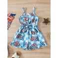 thumbnail image 2 of Argulvti Toddler Girls 4th of July Jumpsuit Polyester Summer Star Print Sleeveless Romper Shorts with Belt, 2 of 8