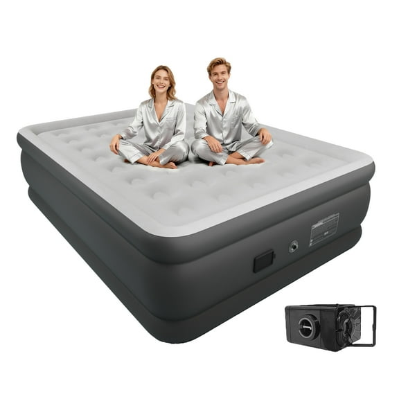 22" Luxurious Queen Air Mattress with Built-in Wireless Battery Pump - 22" Comfort Blow Up Air Bed, Inflatable Mattress for Guests & Home, Grey
