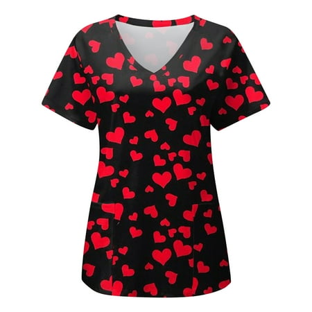 

TAIAOJING Scrubs for Women Workwear Fashion Print Short Sleeve Pocket T Shirt Top