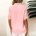 thumbnail image 3 of Endives Womens Short Sleeve Shirts Lapel V Neck Summer Button Down Shirt Cotton Linen Shirt Beach Casual Spring Clothes Pink, 3 of 6