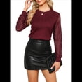 thumbnail image 2 of Blusas de Punto Gofre para Mujer, Blusas Elegantes Informales de Negocios, Camisas de Trabajo de Larga con Encaje, Ropa de Otoño. Vino Tinto M, 2 of 9