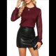thumbnail image 2 of Blusas de Punto Gofre para Mujer, Blusas Elegantes Informales de Negocios, Camisas de Trabajo de Larga con Encaje, Ropa de Otoño. Vino Tinto L, 2 of 9