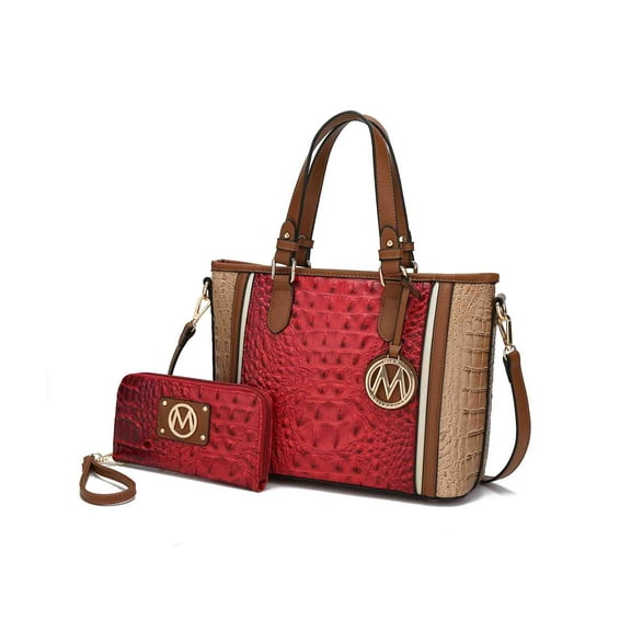 MKF Collection by Mia K. Lizza Women’s Croco Tote Bag, Vegan Leather Shoulder Bag Handbag Purse - Red Brown