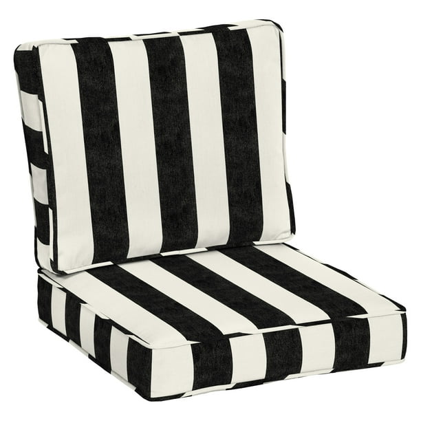 Arden Selections Assorted Onyx Black Striped Rectangle Deep Seat Outdoor Seating Cushions 2 Pieces Com Arden Selections Assorted Onyx Black, Black And White Striped Patio Seat Cushions