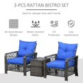 thumbnail image 3 of 3 Pieces Wicker Patio Furniture Set, Rattan Bistro Set with Storage Coffee Table and Thickened Cushions, Outdoor Conversation Set for Garden, Porch, Balcony, Blue, 3 of 7