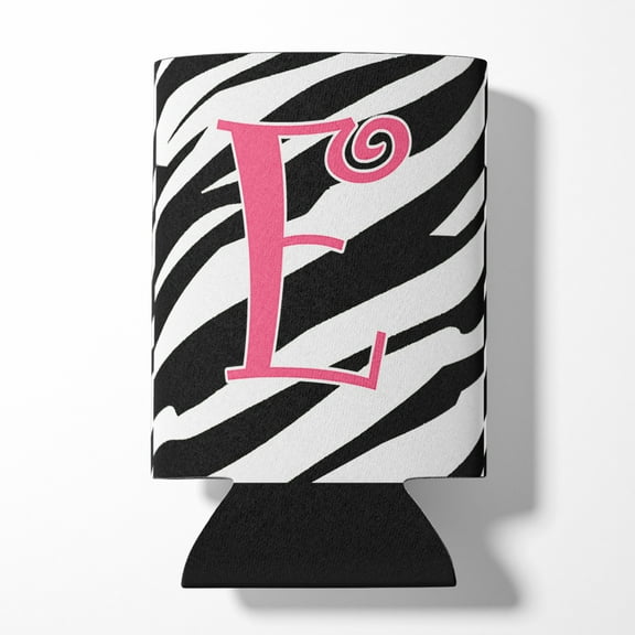 Letter E Initial  Zebra Stripe and Pink Can or Bottle Hugger