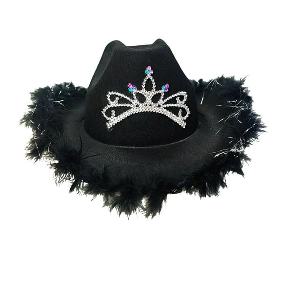 Segolike Western Cowboy Hats Cowgirl Hat with Windproof Rope Fedora Hat Headwear Felt Wide Brim Casual Jazz Hat for Women Men Party Fancy Dress black