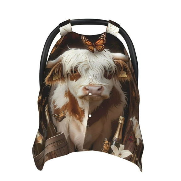Car Seat Cover Baby - Cow With Butterflies Breathable Infant Car Seat Cover for Baby Carseat, Lightweight Comfort Baby Essentials Must Haves Newborn Stuff for Girl Boy