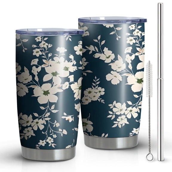 20oz Tumblers Pioneer Flower Floral Print Pattern Stainless Steel Vacuum Insulated Double Wall Travel Tumbler Cups Mug with Lid and Straw,Cleaning Brush for Cold & Hot Drinks