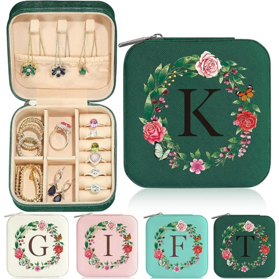 Gift For Women Girl - Teenage Girl Gift Idea Tween Teen Girl Gift | Initial Travel Jewelry Case | Small Jewelry Box Women Girl | Birthday Gifts Mom Friend Sister Her - Letter K, Green[Z2833]
