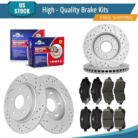 YXPCARS 12PCS Brake Kits, Front and Rear Drilled & Slotted Brake Rotors   Ceramic Brake Pads Kit for Chrysler Town & Country Dodge Grand Caravan Journey Volkswagen Routan (53051 53050 1273 1326)