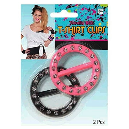 Amscan Awesome 80's Party Round T-Shirt Clip Fashion Accessories, Plastic, Pack of 2 Costume