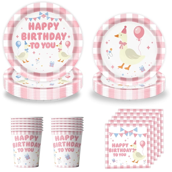 60/102 Pcs One Silly Goose Birthday Decor, Pink Theme Party Supplies with Plates Napkins Cutlery Tablecloth and Banner, All-in-One Disposable Party Kit for Girls' Birthday