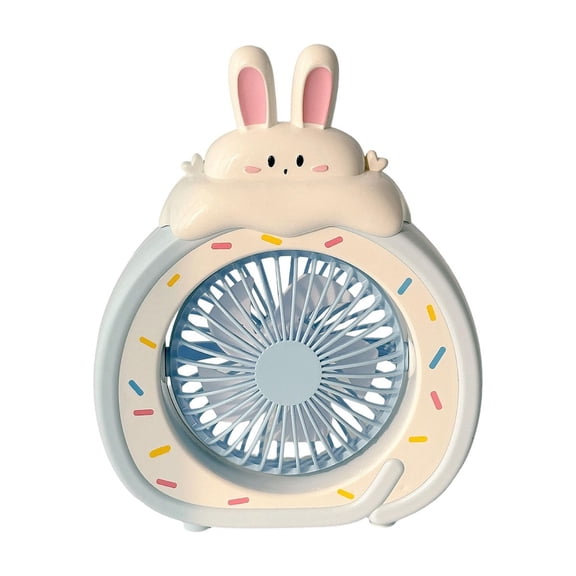 Qholemyo Cute Bunny Cake Shaped Mini Desk Fan Rechargeable Small Cooling Fan For Youth Bedroom Office Decor