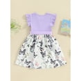 thumbnail image 3 of Toddler Girls 2 Piece Summer Outfits Round Neck Fly Sleeve Ribbed Butterfly Print Dress + Solid Color Belt Set, 3 of 8