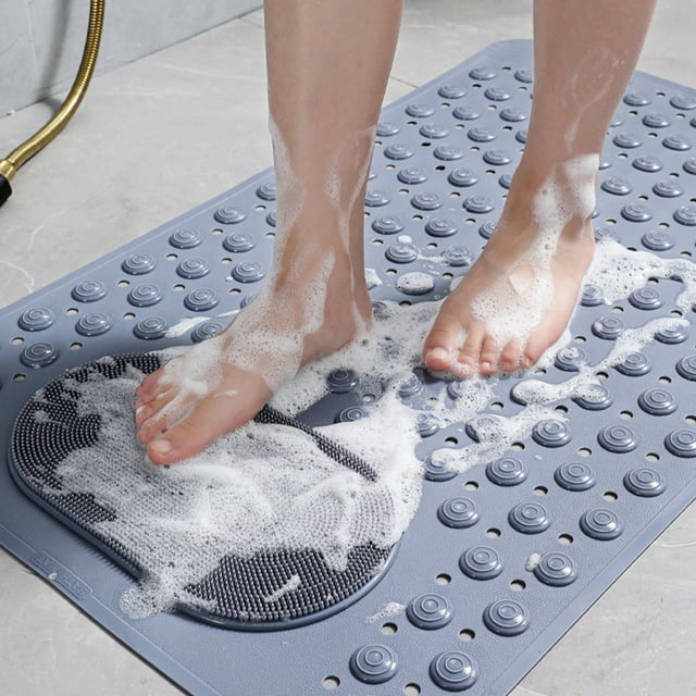 Alfombra de Baño Antideslizante con Base de Goma, Función de Masaje y Exfoliación, 38 X 69 Cm. Alfombrilla de Ducha Moderna para Suelos Mojados. Colores: Caqui, Rosa, Azul, Verde y Gris.