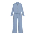 thumbnail image 6 of Cagogo Women's 2 Piece Pants Set Casual Open Front Cardigan Jacket Wide Leg Pants Outfits Loose Comfy Matching Lounge Sets Tracksuits Loungewear Travel Airport Clothes, Sky Blue 2XL, 6 of 6