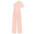 thumbnail image 3 of Raenseen Girls One Shoulder Ruffled Jumpsuits Dressy Wide Leg Pants Rompers Formal One Piece Outfits Pink 14, 3 of 6