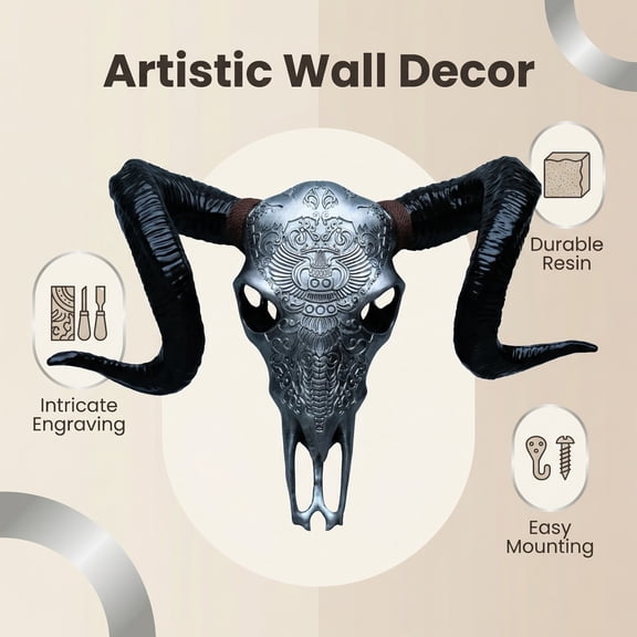 Vintage Bull & Ram Skull Wall Sculpture, Resin Animal Head Wall Decor, 2 Styles & 2 Colors for Western Boho Home Decor
